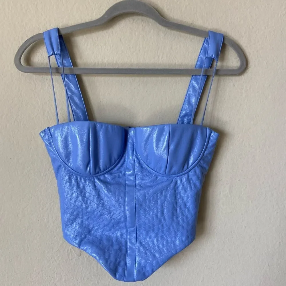 House Of Cb Melissa Vegan Leather Cornflower Blue Crop Top Corset Size XS